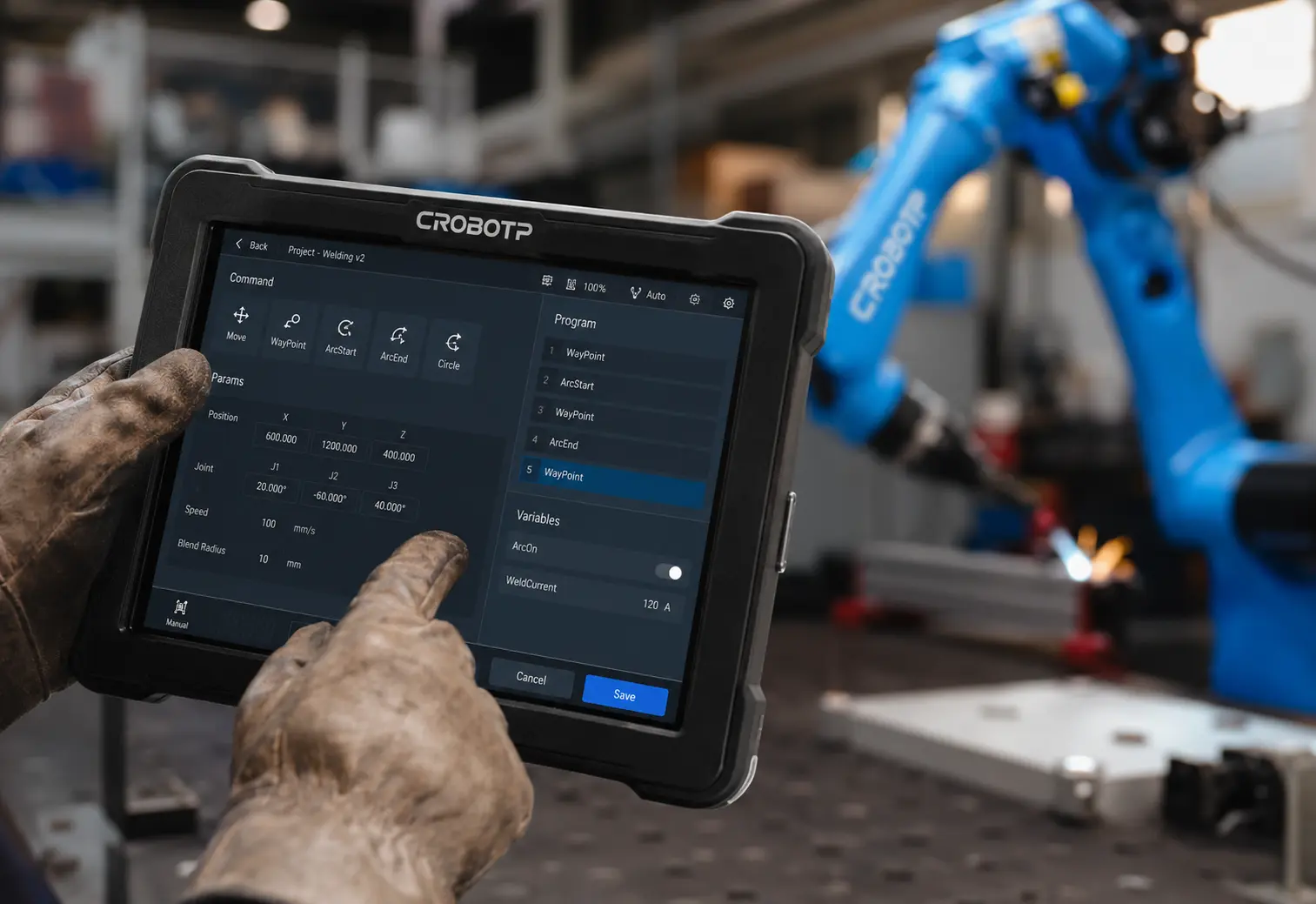 Programmazione del cobot con tablet Teach Pendant